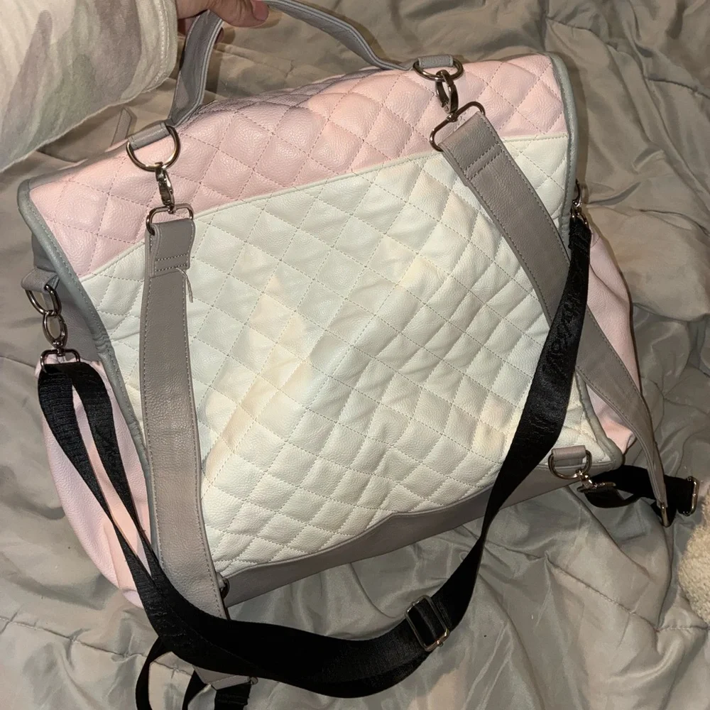 Betsey Johnson Pink and White Quilted Baby Bag